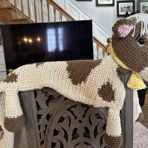 Handcrafted Cream and Brown Cow Crochet Home Accent